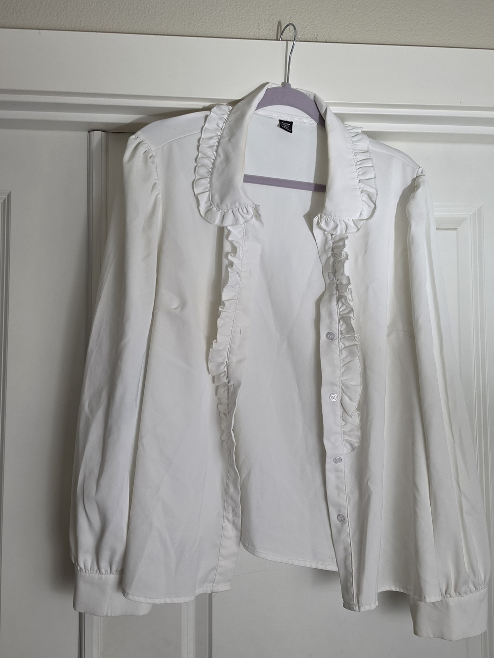 SHEIN White Ruffle-Trim Button Down Shirt